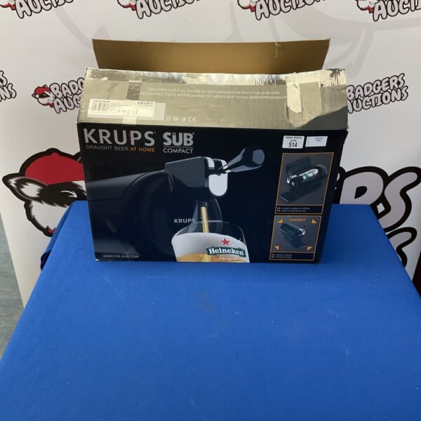 Krups Sub Compact beer machine for home draught beer dispensing.