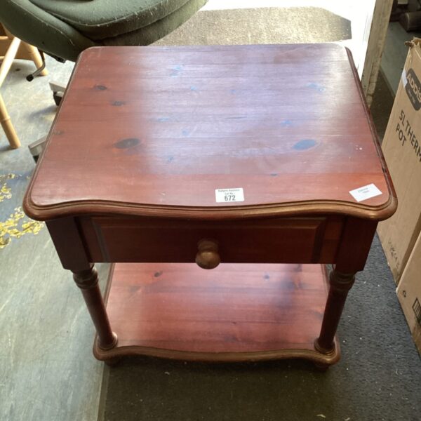Vintage St Michael pine coffee table with drawer and shelf.