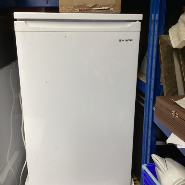 White Shapp compact refrigerator for kitchen or small spaces.