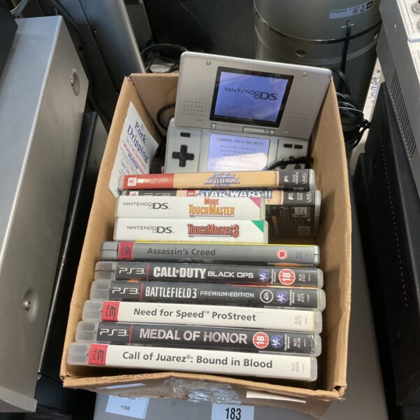 PS3 and Nintendo DS console bundle with games for retro gaming.
