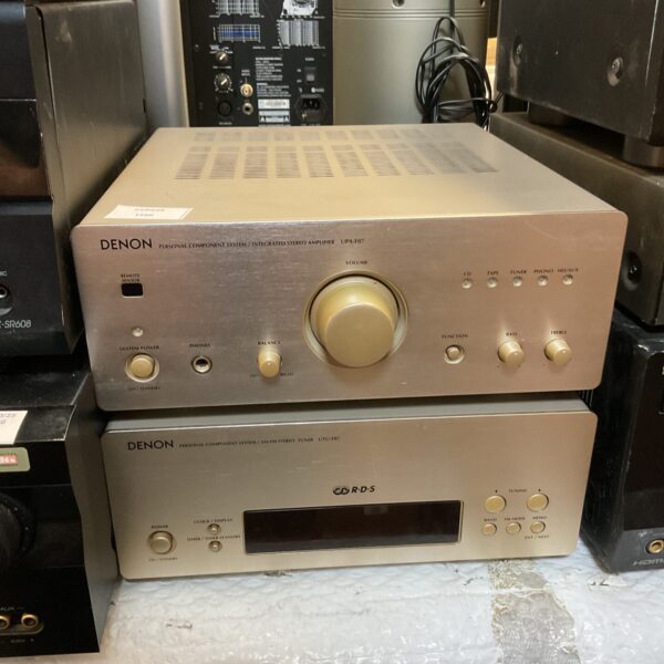 Vintage Denon amplifier and tuner set for audio enthusiasts.