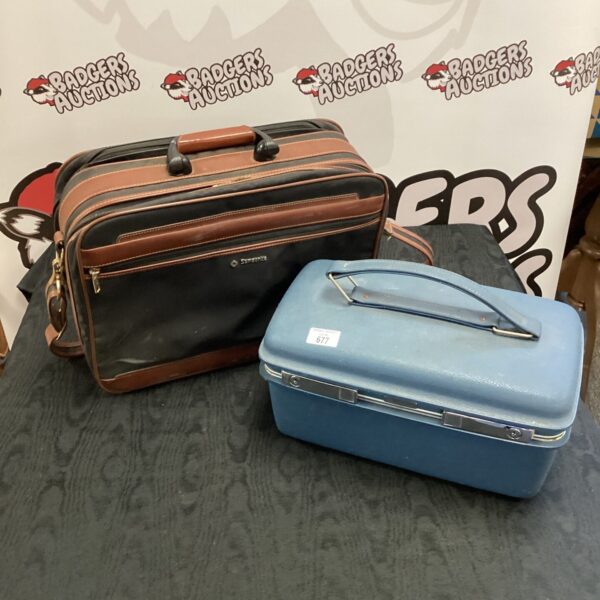 Vintage Samsonite travel luggage and fishing tackle box set.