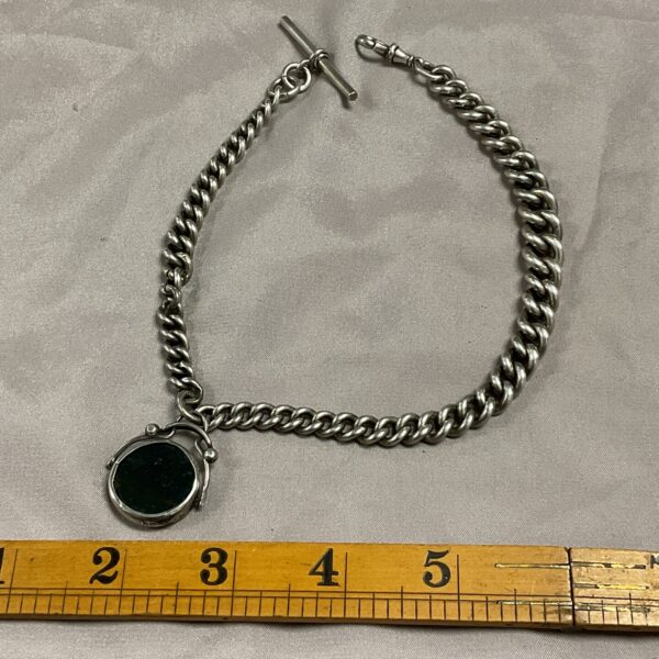 Antique Victorian silver Albert chain with decorative fob.