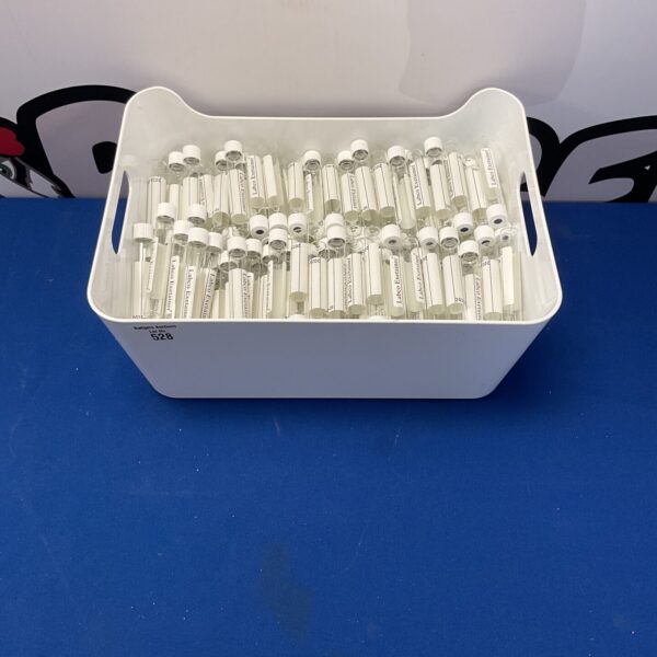 Job lot of Labco Exertainer 100mm glass testing tubes for laboratory use.