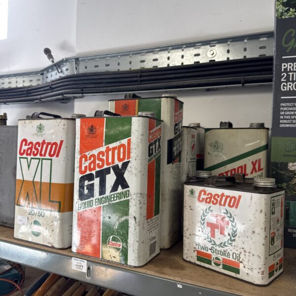 Lot of vintage Castrol oil cans for collectors.