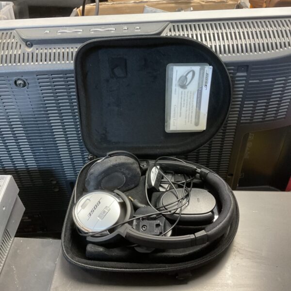 Bose QuietControl 3 headphones in a protective case.