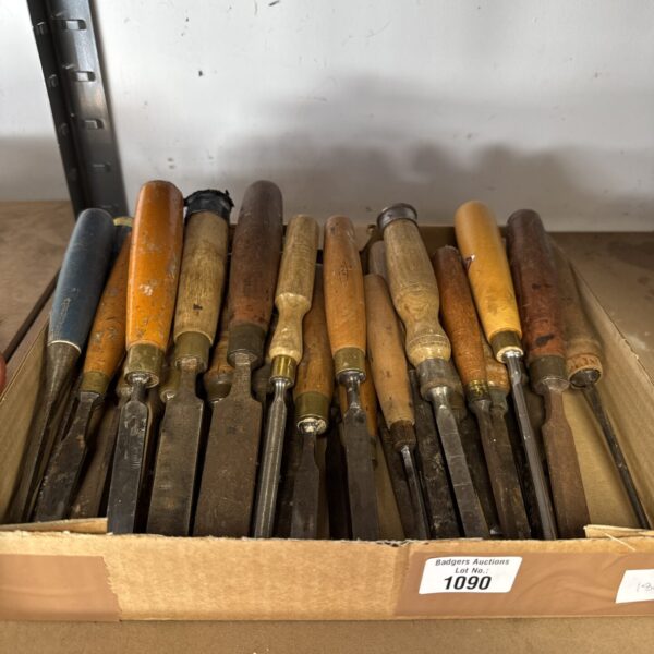 Selection of vintage chisels including Marples woodworking tools.