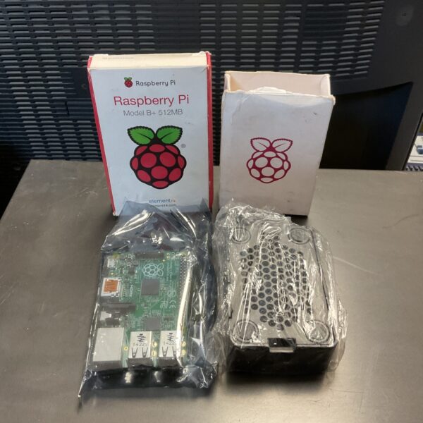 Front view of Raspberry Pi Model B+ single-board computer.