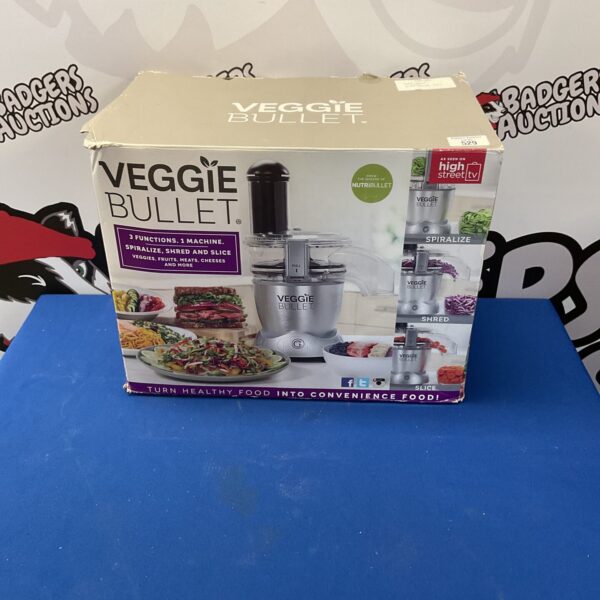 Boxed Veggie Bullet slicer kitchen appliance for food preparation.