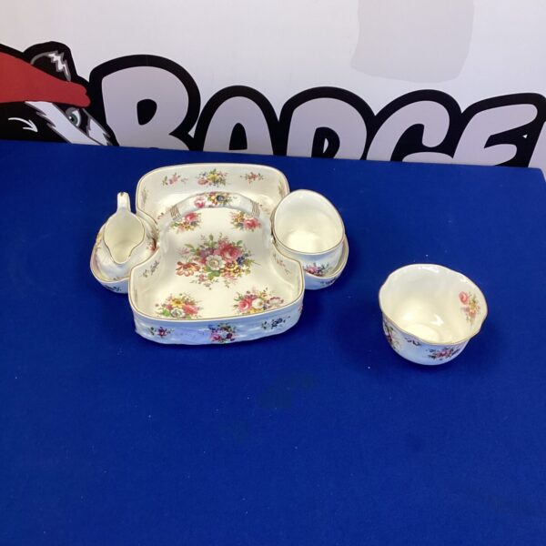 Vintage Hammersley Strawberry Basket tea set with sugar bowl.