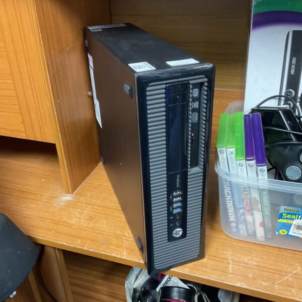 HP Prodesk desktop computer tower, Intel i3 processor.
