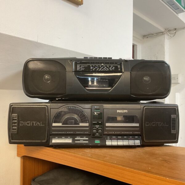 Vintage Sony and Philips boombox radio cassette player