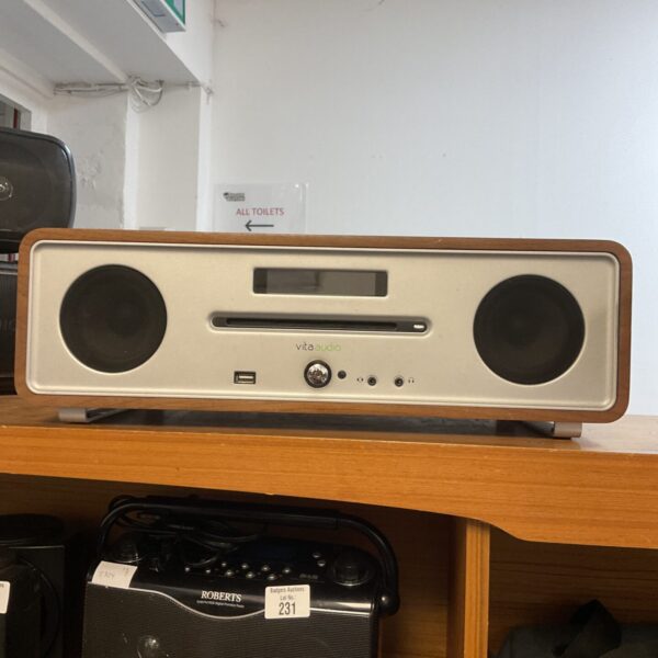 Front view of vintage Vita Audio sound system with CD player.