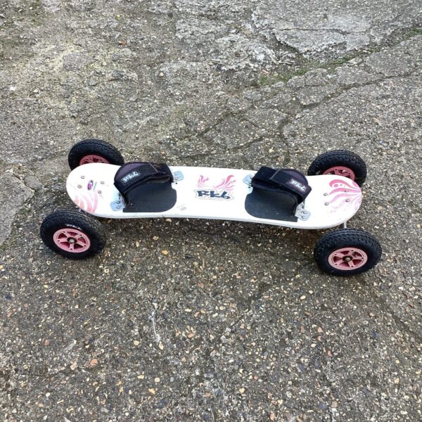 Side view of an RBK mountain board with pneumatic tires.