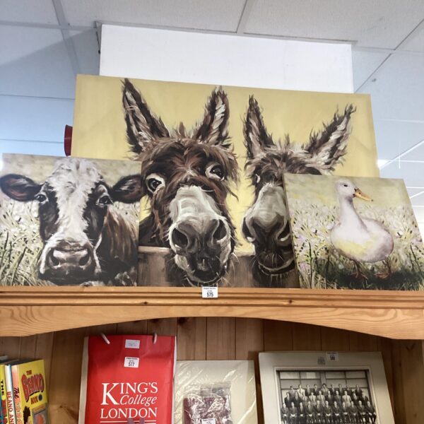 Close-up of a donkey canvas print for farmhouse decor.