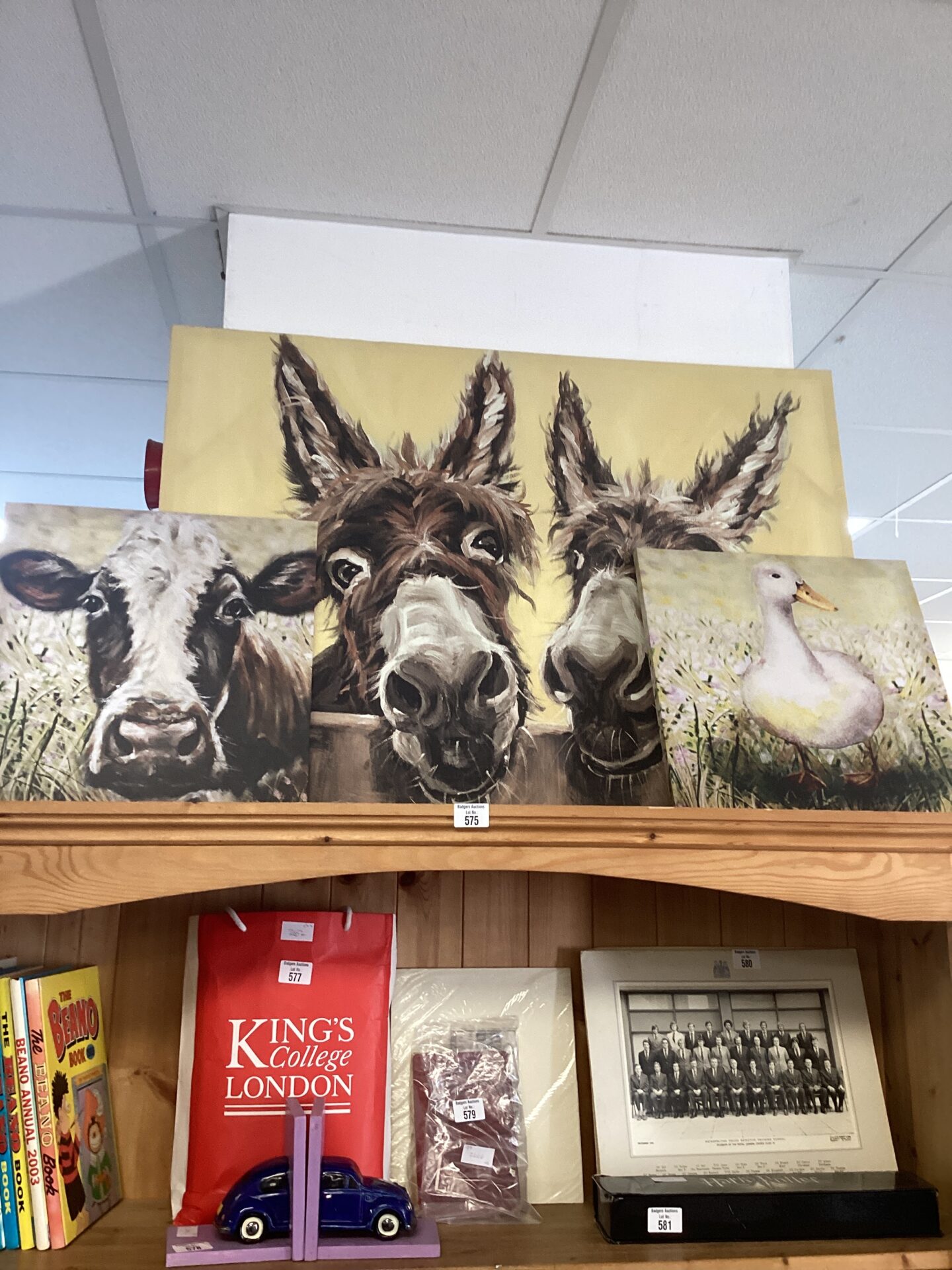 575 Three animal canvas prints inc donkeys, duck & cow prints