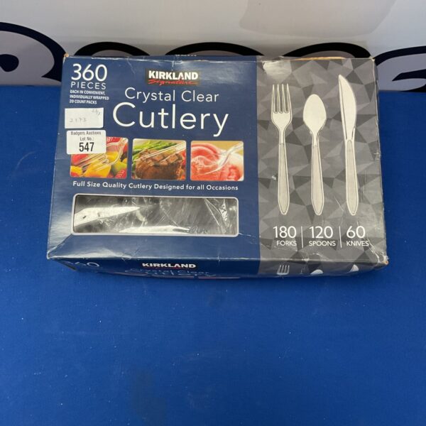 Kirkland Signature clear plastic cutlery set, 360 pieces, individually wrapped.