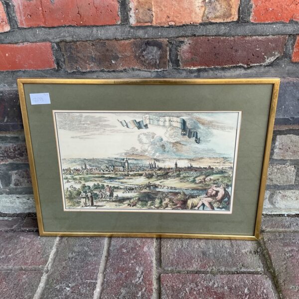 Antique hand-coloured etching of Paderborn town view.