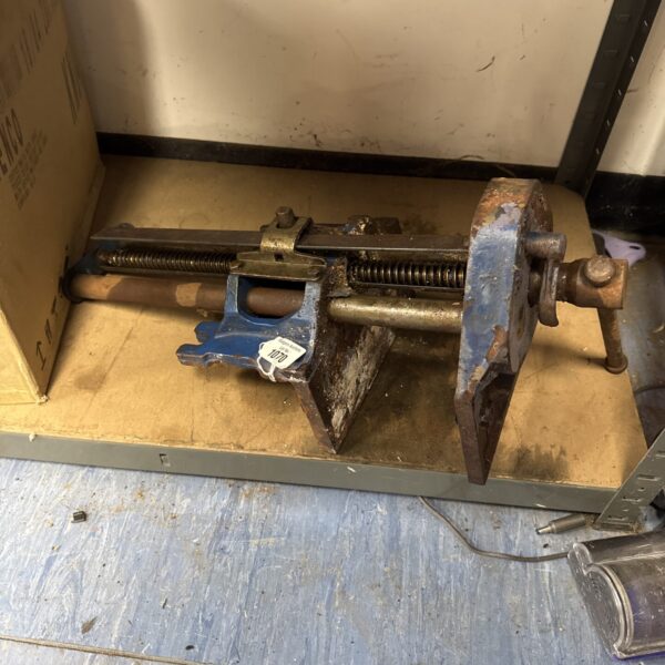 Vintage record bench clamp for woodworking and metalworking.
