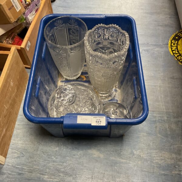 Vintage glass decanter and glassware lot for collectors.