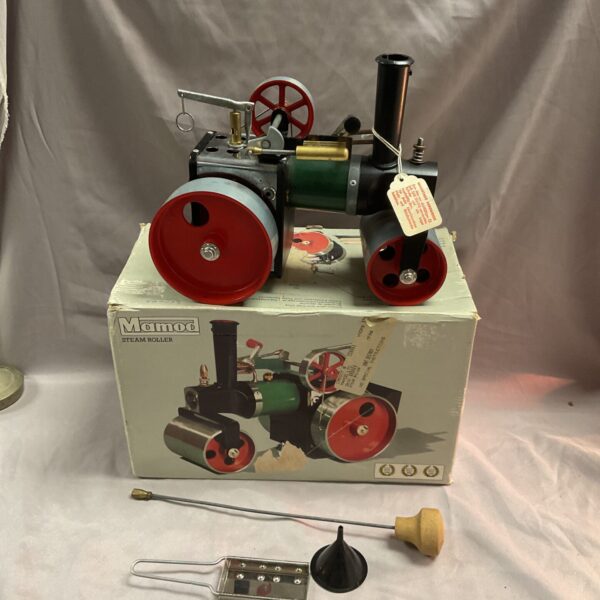 Vintage Mamod steam roller in original box, collectible model.