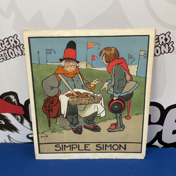 Vintage Simple Simon print, classic nursery rhyme illustration.