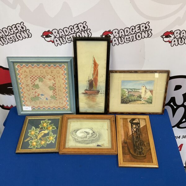 Set of six vintage watercolour paintings in antique frames.