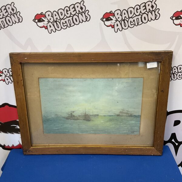 Vintage 1916 S T Dutton watercolour painting of a seascape.