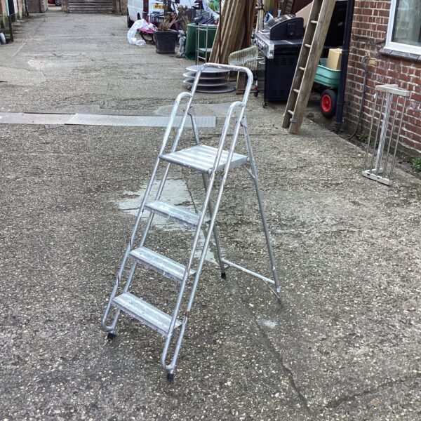 Used aluminium four-step ladder for home and garden access.
