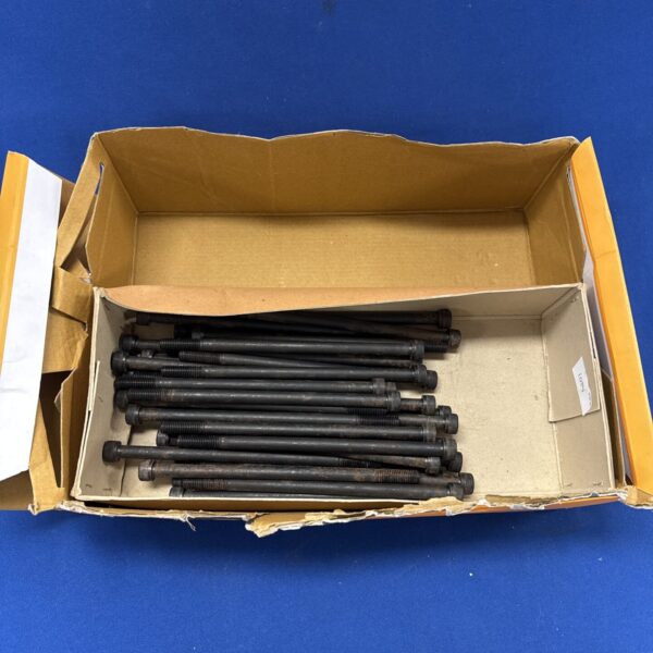 Lot of 8.25” steel Allen key bolts in a cardboard box.