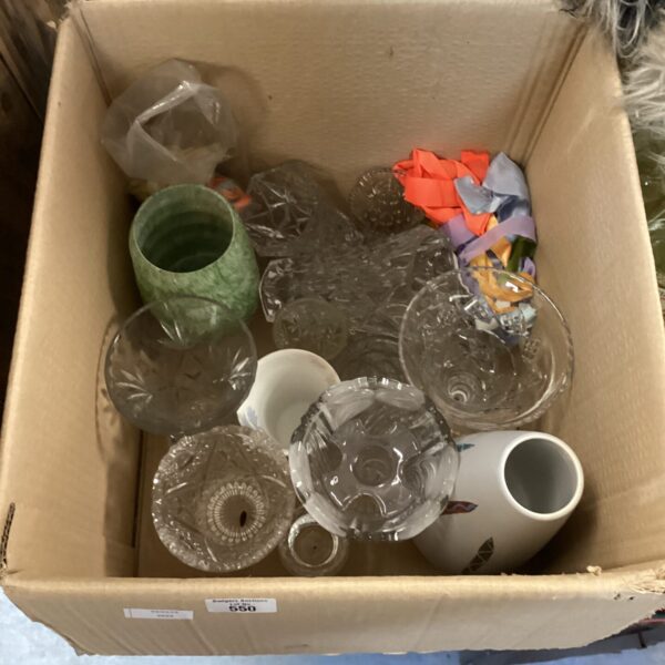 Mixed lot of vintage glass and pottery vases for home decor.