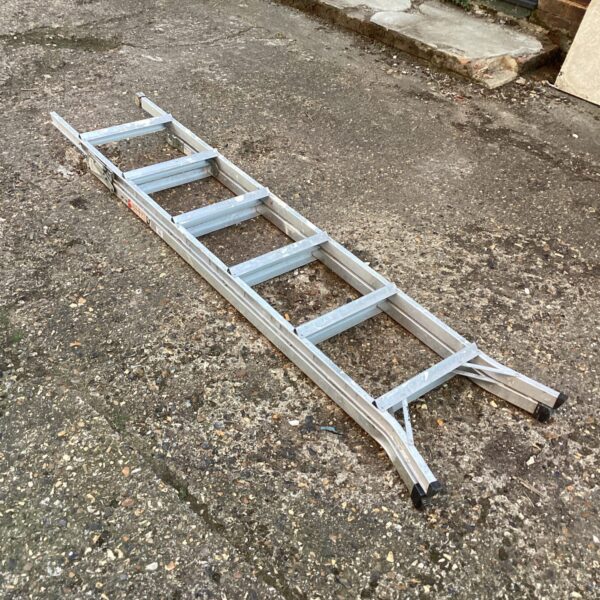 Silver aluminium multi purpose ladder extended for DIY use.