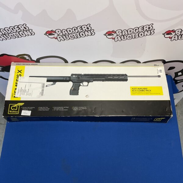 Webley Nemesis X air rifle in original box, side view.