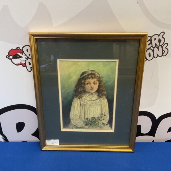 Antique Victorian watercolour portrait of a young girl by Alf Wraffe.