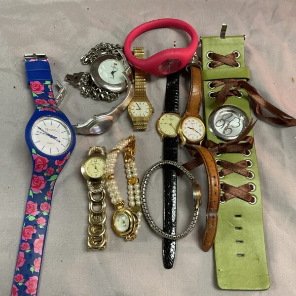 Vintage ladies wristwatches lot, colourful and varied designs.