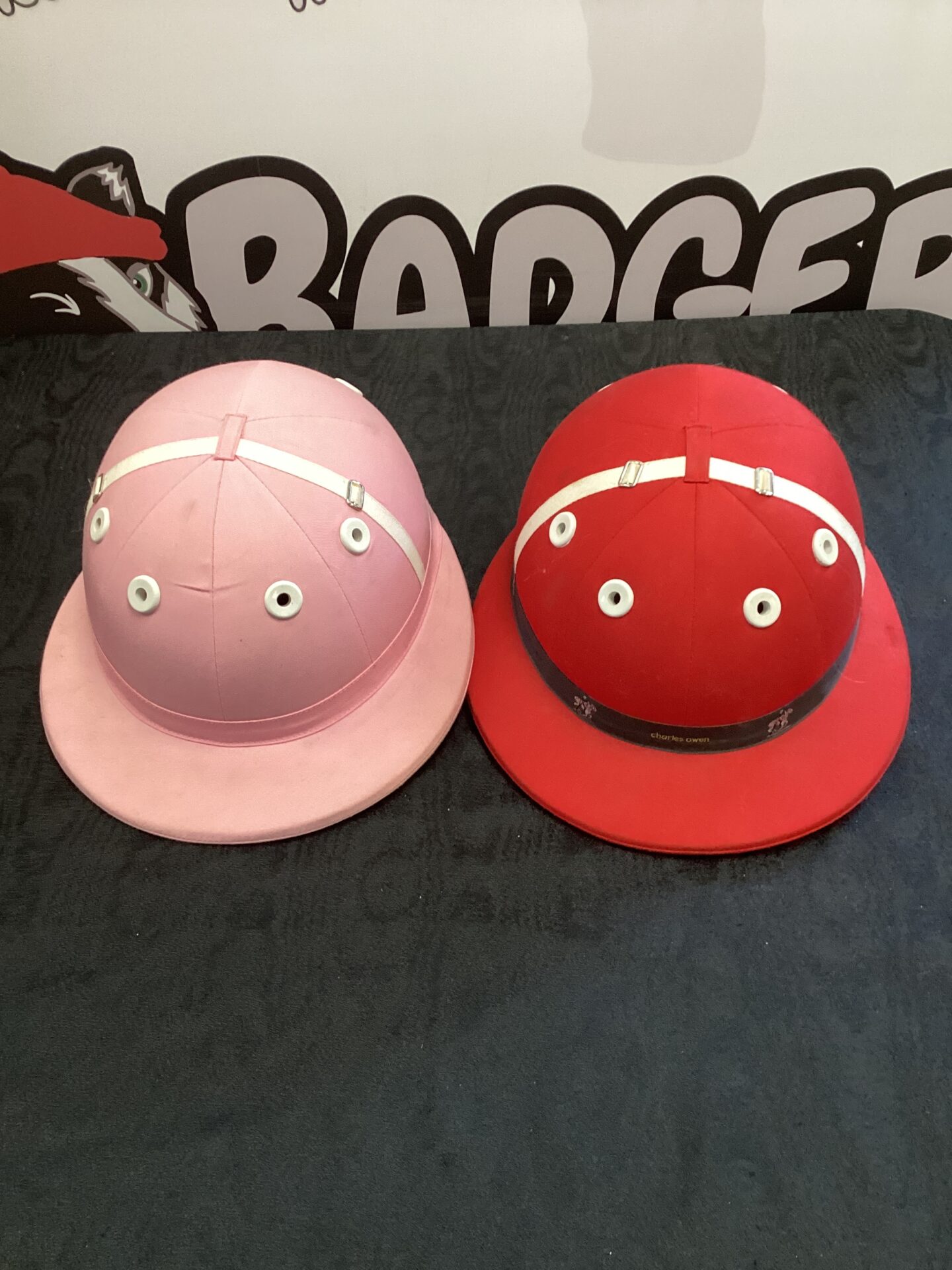 618 Two charles & owen younger riders polo helmets