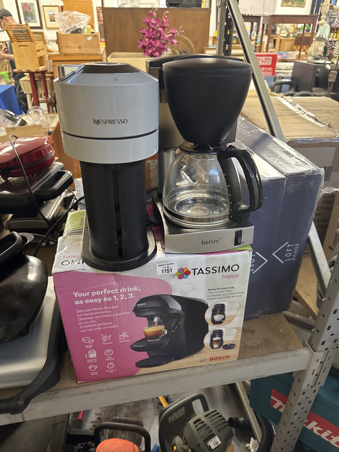 1151 Nespresso, Bellini & bosch tassimo coffee machines – untested