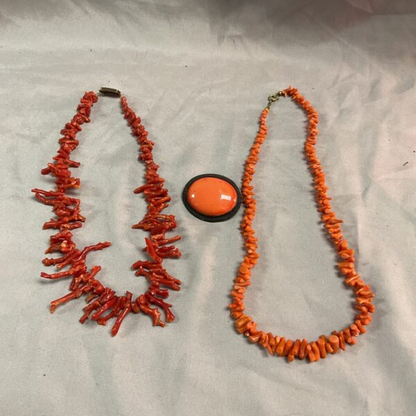 Vintage coral necklace lot with red beads.