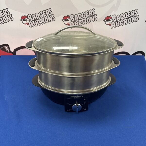 Front view of a Magimix food steamer, kitchen appliance.