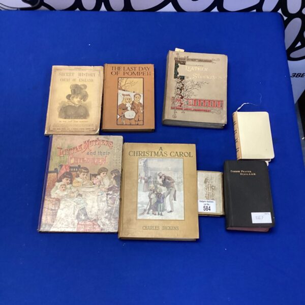Vintage book lot featuring Dickens’ A Christmas Carol.