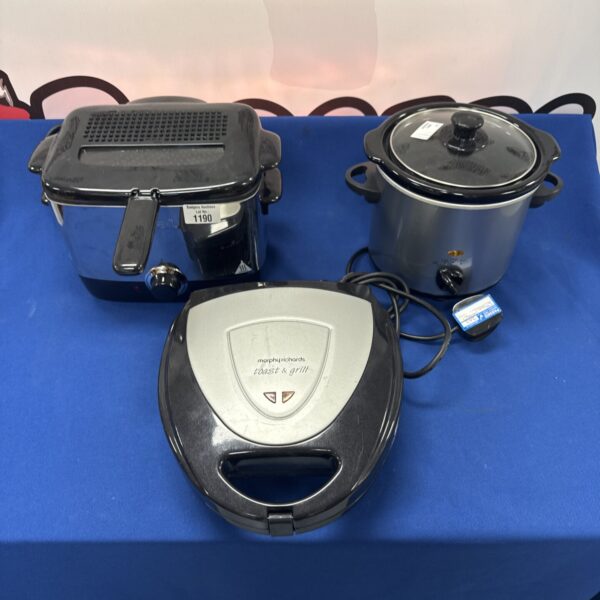 Kitchen appliance bundle including deep fryer, toaster and slow cooker.