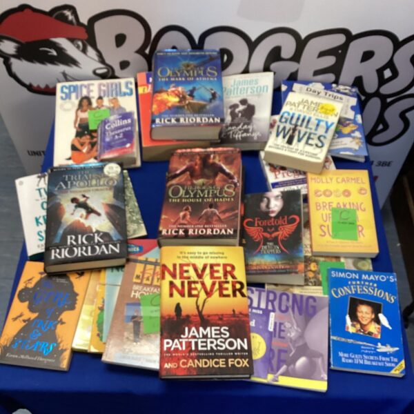 Overview of a large lot of young adult paperback books.