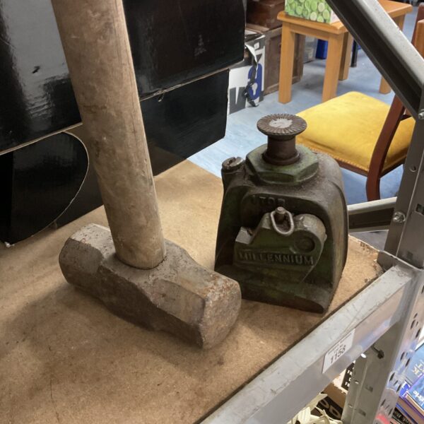 Vintage Millenium 1 ton bottle jack and sledgehammer for sale.