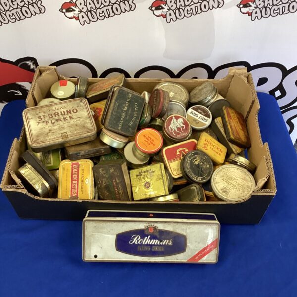 Large lot of vintage cigarette and tobacco tins for collectors.