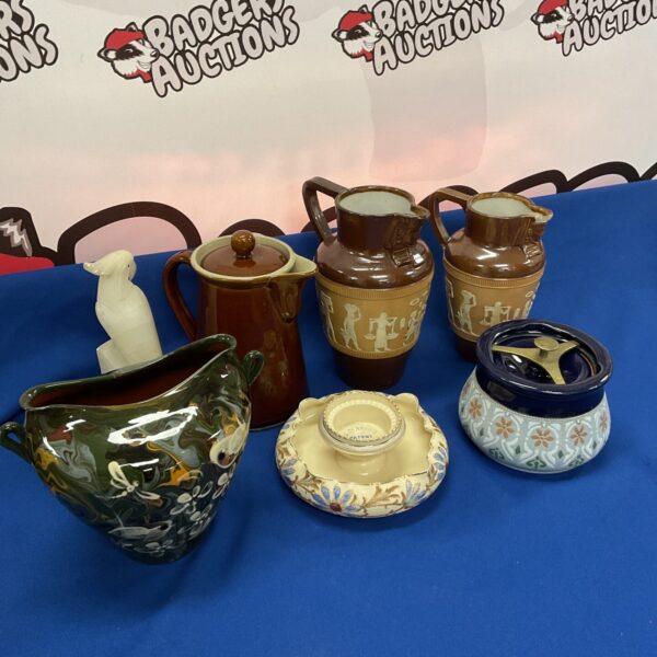 Royal Doulton Lambeth Ware jugs and Denby coffee pot collection.