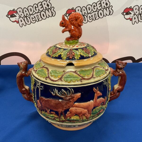 Antique Gerz German punch bowl with stag and boar design.