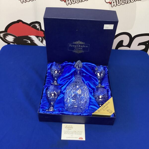 Royal Doulton crystal decanter set in presentation case.