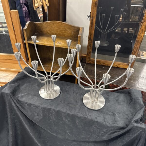 Vintage K & M Hagberg steel candelabra with multiple branches.