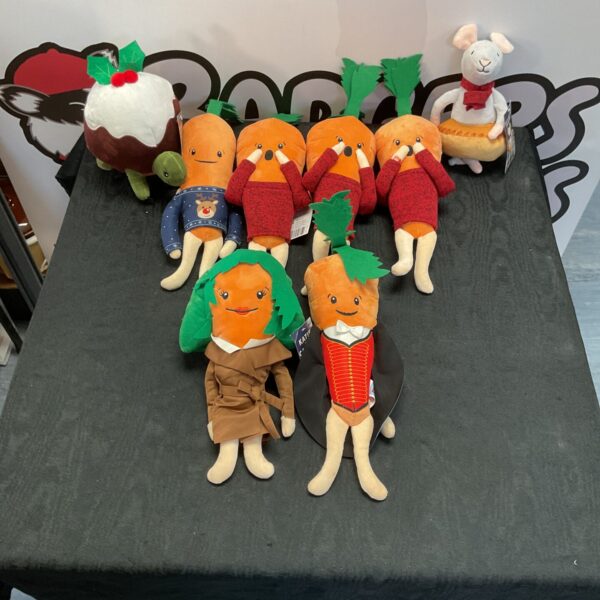 Kevin the Carrot plush lot with festive companions.