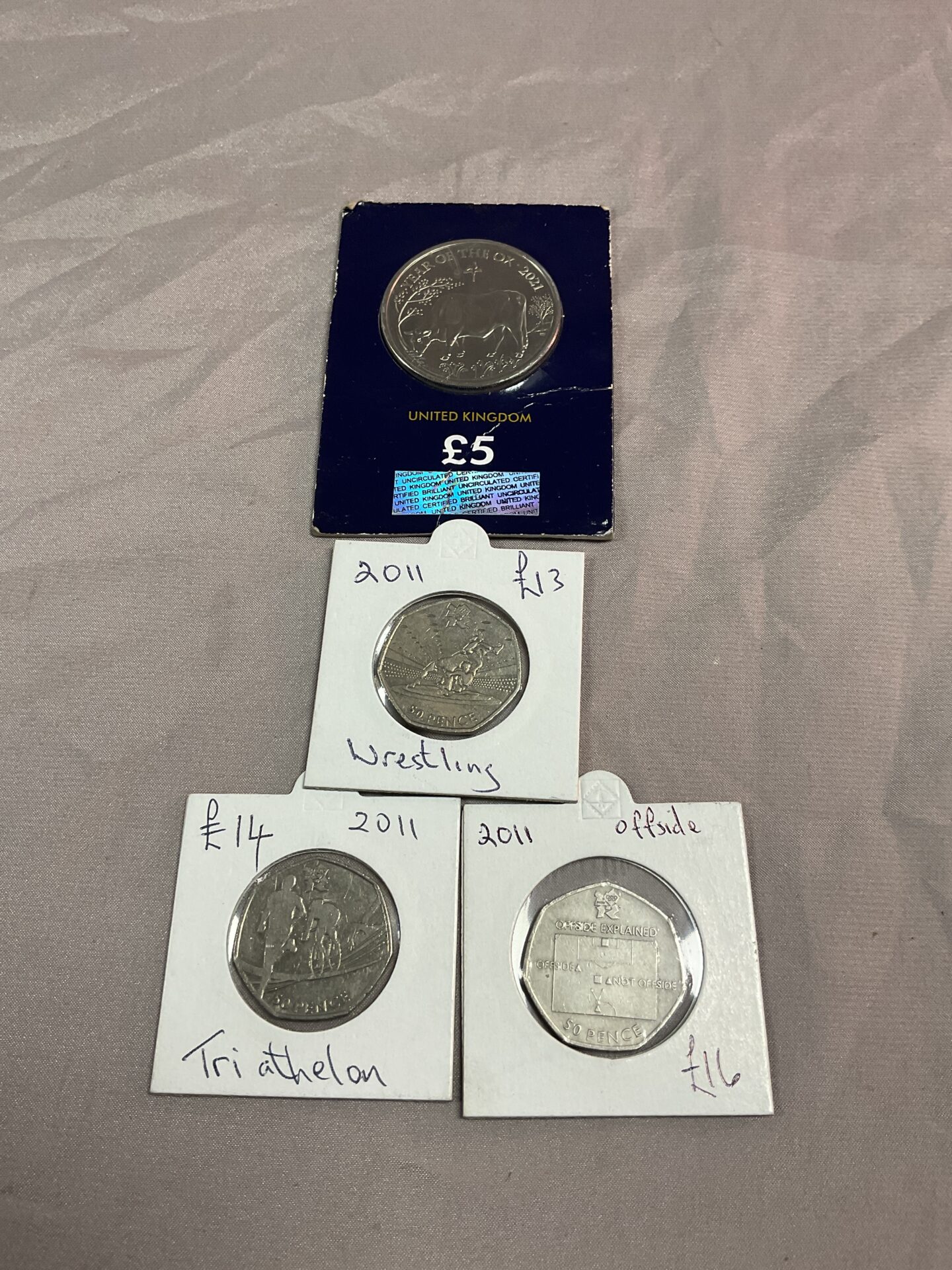 837 2011 rare olympic 50p and £5 Year of the ox brilliant uncirculated condition